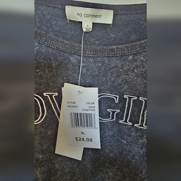 ✨ NWT No Comment "Cowgirl" Fringed Crop Tee - Black Heather XL ✨ - Picture 3 of 3